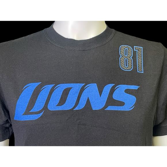 Reebok Detroit Lions Johnson 81 Black Short Sleeve Football T-Shirt Men's Medium - Picture 6 of 7
